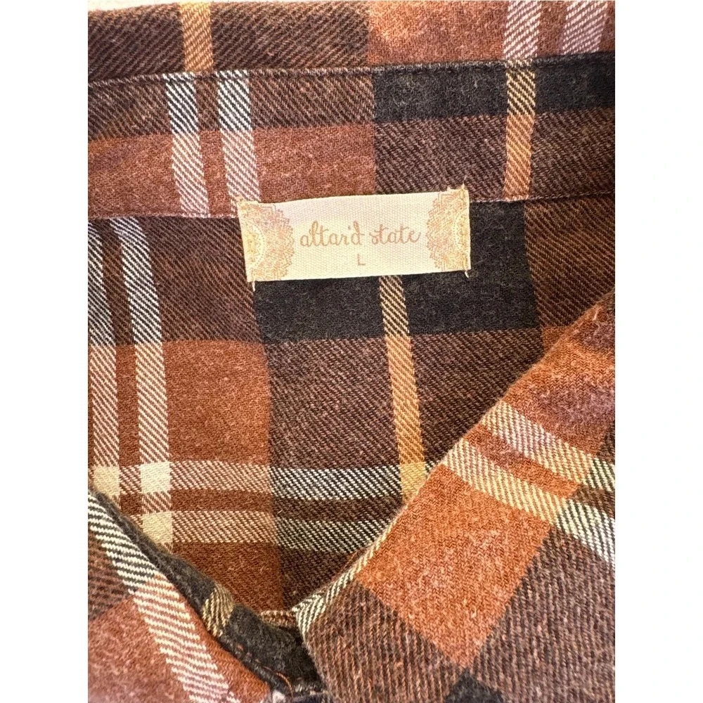 Altar'd State Nashville Music City Eagle Plaid Flannel‎ Shirt L Brown Western